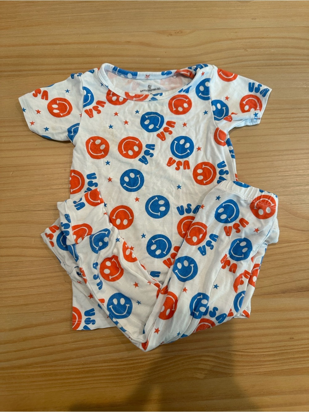 White Baby Onesie & Pants Set with Red & Blue Smiley USA Print